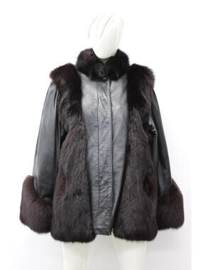 Mint Brown Fox Fur & Leather Coat Jacket Women Woman Size 4-6 Small